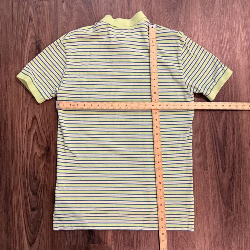 Polo Ralph Lauren Mens Medium Lime Green Blue Striped Short Sleeve Polo Shirt